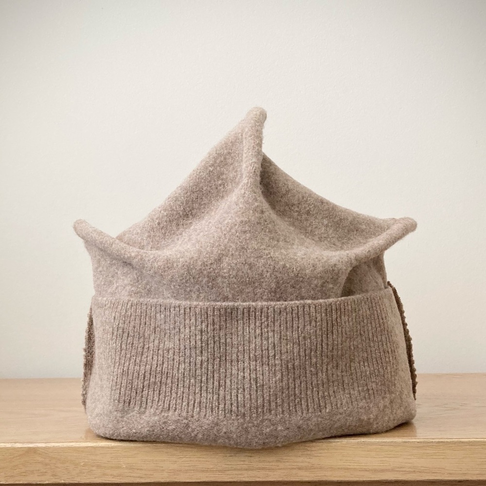 joodito origami crown 100% wool sweater hat bucket cloche beanie cap beige tan